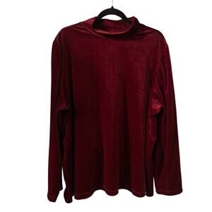 Vintage Women's Burgundy Velvet Top Plus Size 3XL Mock Neck Holidays Christmas